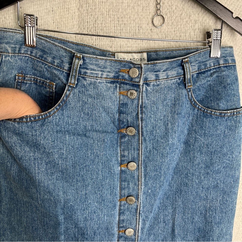 Vintage Maxi Denim Skirt Jay Jacobs Button Front Pencil Jean 90s Faded USA Jr 13 - Picture 5 of 16